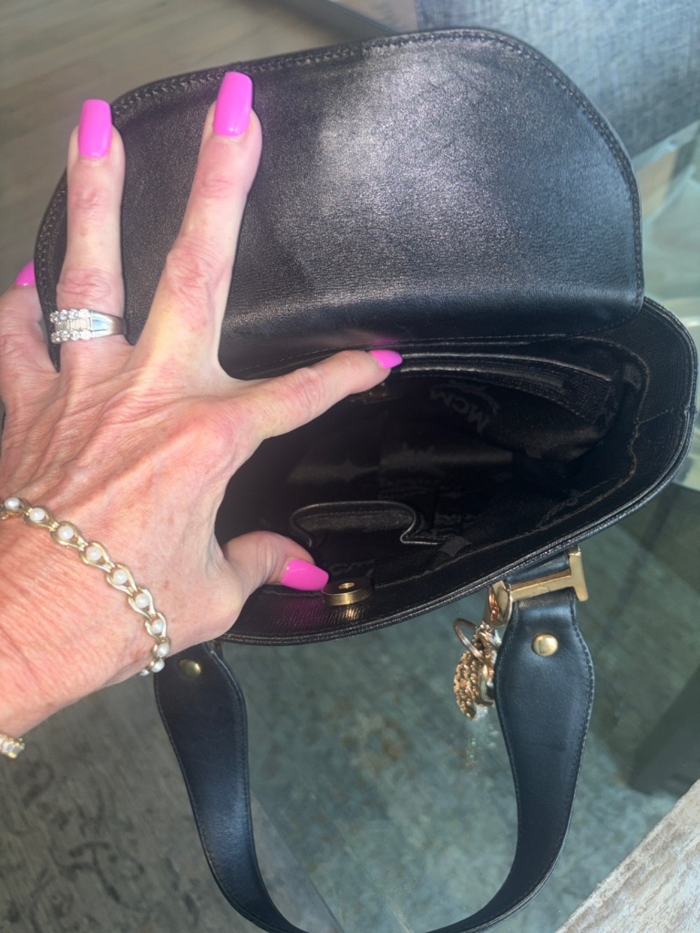 MCM Black Leather Satchel with Gold-Tone Hardware - Picture 6 of 7